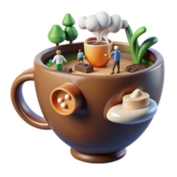Miniature World Inside a Coffee Cup 3D Render png