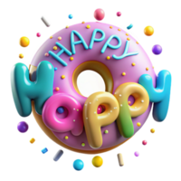 Happy Donut Celebration 3D Render of Joyful Sweets png