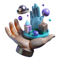 3D Render Hand Holding Colorful Abstract Objects png