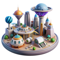 Futuristic Cityscape 3D Render of a Sci-Fi Urban Island png