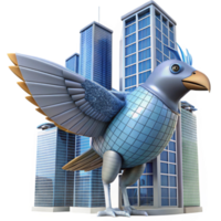 Mechanical Bird Soaring Over Cityscape png
