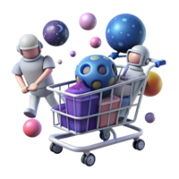 Astronauts Shopping for Planets A 3D Render png