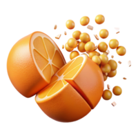 Exploding Orange Juicy Citrus Segments Spheres png