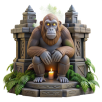 selva macaco guardião estátua 3d render png