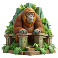 Orangutan Jungle Throne 3D Render of Primate on Ancient Ruins png