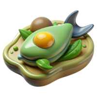Avocado Toast with Fried Egg 3D Render png