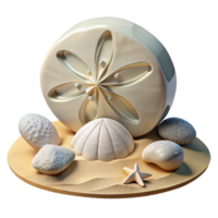 Seashell Sand Dollar Beach Scene 3D Render png