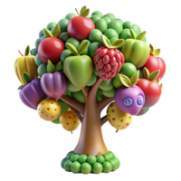 Whimsical Fruit Tree A 3D Render of Colorful Fruits png
