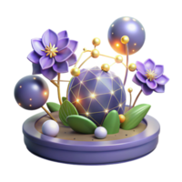 Abstract Floral 3D Render Geometric Sphere with Illuminated Flowers png