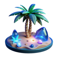 Tropical Island Paradise 3D Render of Palm Tree Glowing Gems png