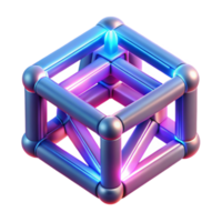 3D Geometric Cube Abstract Neon Structure png