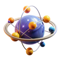 Abstract Atomic Model Colorful 3D Sphere and Orbiting Particles png