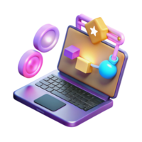 Laptop with 3D Design Elements Colorful Blocks and Connections png