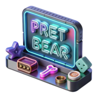 Neon Sign Game 3D Render of Colorful Objects png
