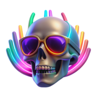 Neon Skull with Sunglasses Psychedelic 3D Render png
