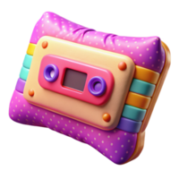 Retro Cassette Pillow Colorful 3D Render png
