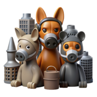 Animals in City with Air Masks Environmental Pollution png
