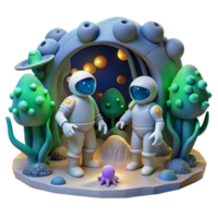Astronauts Explore Alien Cave 3D Render of Fantasy Planet png