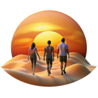 Sunset Desert Journey Friends Walking Towards the Horizon png