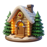 Cozy Winter Cabin Festive 3D Render of Christmas House png