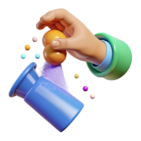 3D Render Hand Adding Colorful Spheres to Container png
