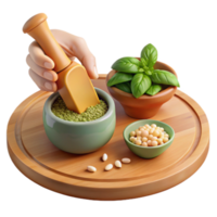 Making Pesto A Step-by-Step Guide with Fresh Basil, Pine Nuts, and Seeds png
