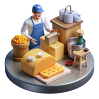 Cheese Vendor 3D Render Market Stall with Aged Cheese png