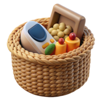 Wicker Basket with Remote, Photo Frame Objects png