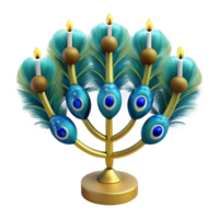 Peacock Feather Menorah with Evil Eye Details png