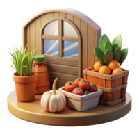 Autumn Harvest Window Scene 3D Render of Fall Vegetables png
