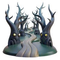 Spooky Forest Path 3D Render of Twisted Trees png