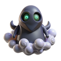 Cute Ghost Character on Clouds 3D Render png