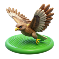 3D Cartoon Hawk Landing on Leaf png