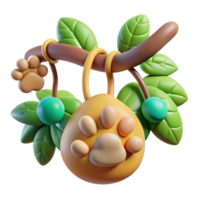 Cute 3D Render Paw Print Charm on Branch png
