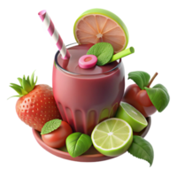Refreshing Fruit Smoothie Recipe Strawberry, Lime, and Apple png