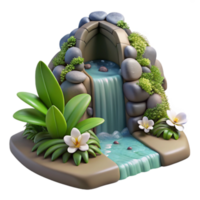 Serene Stone Waterfall Oasis 3D Render png