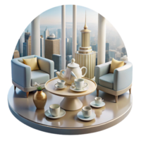 Cityscape Tea Time Elegant Lounge with Panoramic View png