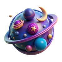Celestial Orb 3D Render of a Colorful Planetary System png