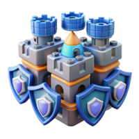 Fortified Castle with Protective Shields A 3D Render png