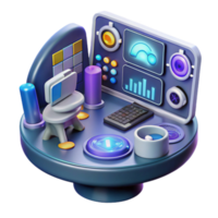 Smart Home Workspace Futuristic Desk Setup with Interactive Display png