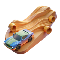 Fast Car on Wavy Track 3D Render png