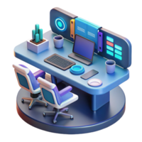 Modern Workspace Setup Desk, Chairs, Computer, and Accessories png