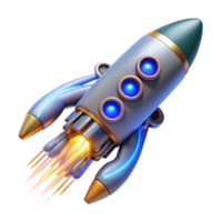 Retro Rocket Ship 3D Render of Spacecraft Launch png