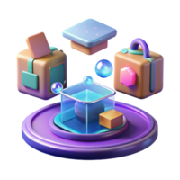 3D Abstract Cube with Objects Digital Asset Pack png