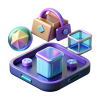 3D Colorful Geometric Shapes Iridescent Objects on Tray png