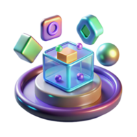 Abstract 3D Render Iridescent Geometric Shapes png