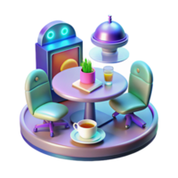 Futuristic Cafe 3D Render of Table, Chairs, and Drinks png