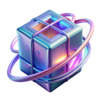 iridescent Cube in Orbit Abstract 3D Render png