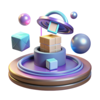 Abstract 3D Render Cubes, Spheres, and Platform png