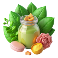Natural Green Paste in Jar with Rose and Leaves png
